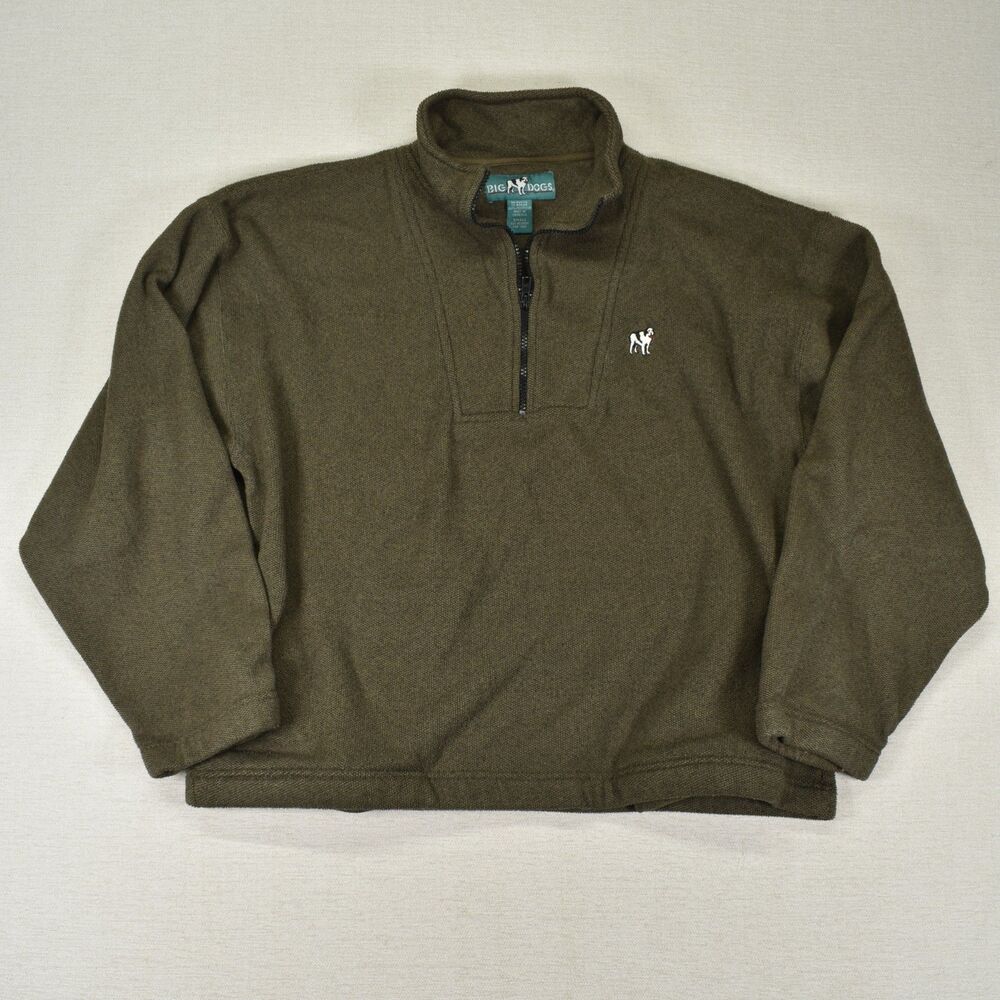 Big Dogs Fleece Quarter Zip Small Olive Green Vintage Y2K